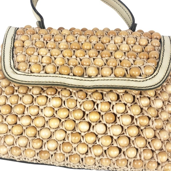 Vintage Italian Koret Handmade Wood Bead Luxury Woven Chic Unique Hand Bag Purse - Picture 4 of 16